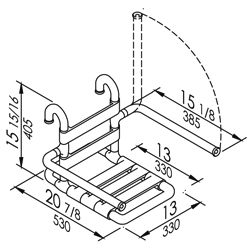 removable seat with seat and back in nylon staves and straight fold-away arms 15 - 15/16” x 20 - 7/8” x 13”