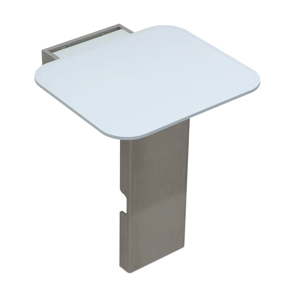 Folding shower seat with a floor support