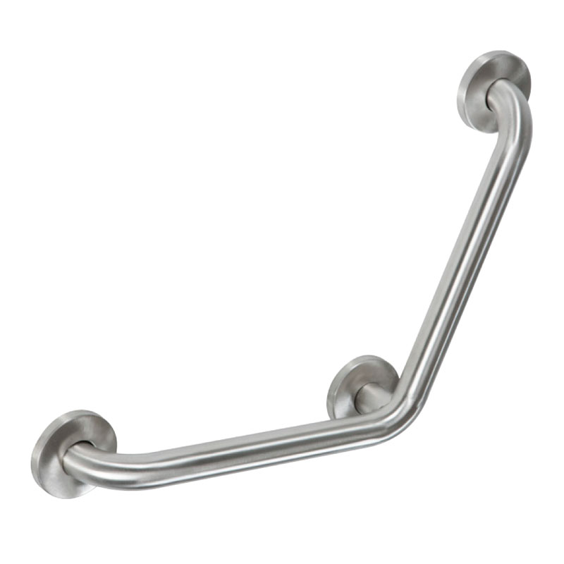 Stainless Steel 110° Angled Grab Bar, 3 Flange, Satin Finish