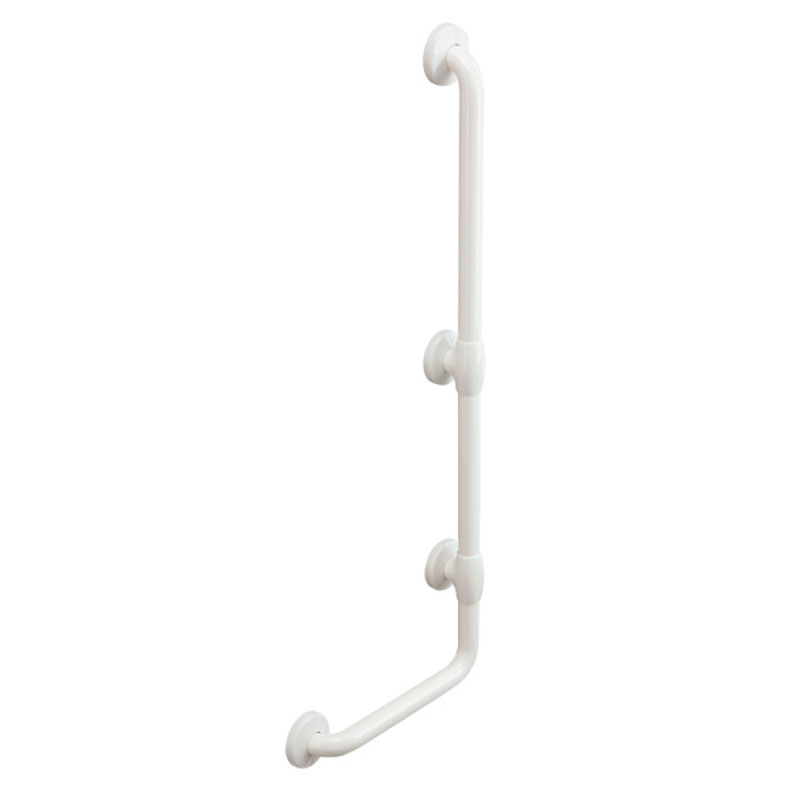 L-shaped bariatric grab bar with third reinforced flange