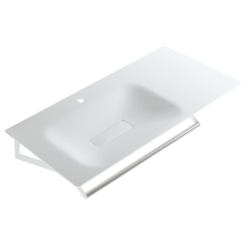 Console with basin on side, equipped with tower holder arm.