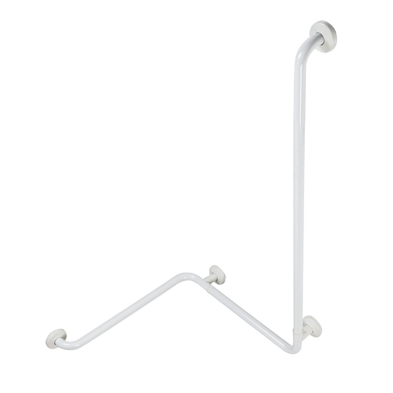 Corner safety grab bar with vertical support