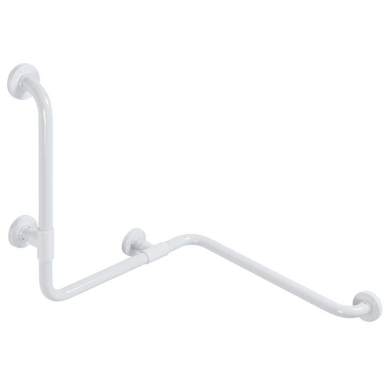 Corner safety grab bar with vertical support