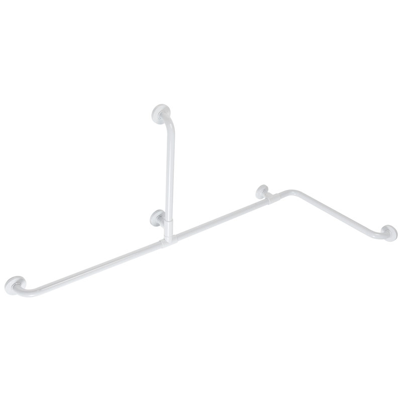 Corner safety grab bar with vertical support