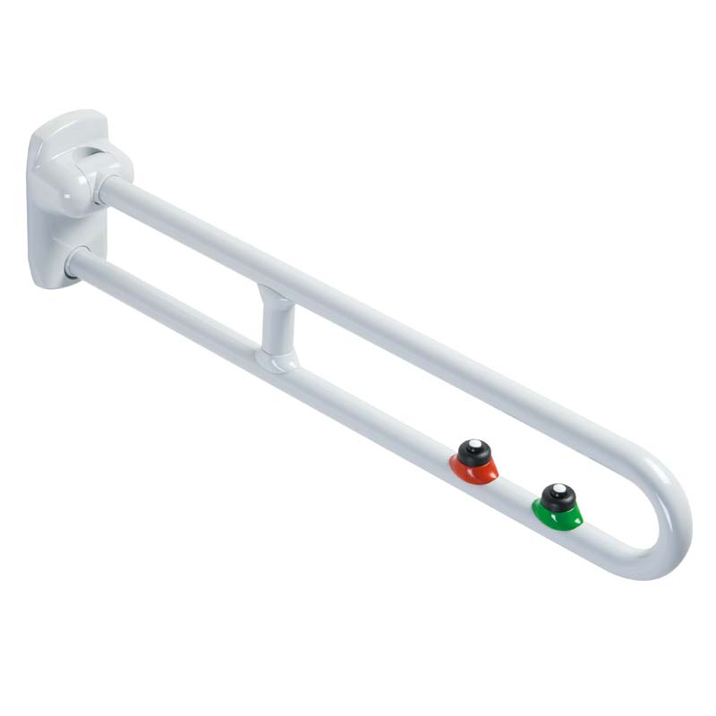 Folding and swivel grab bar with double electric button