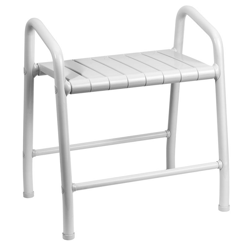 Stool with slatted seat, equipped with handles