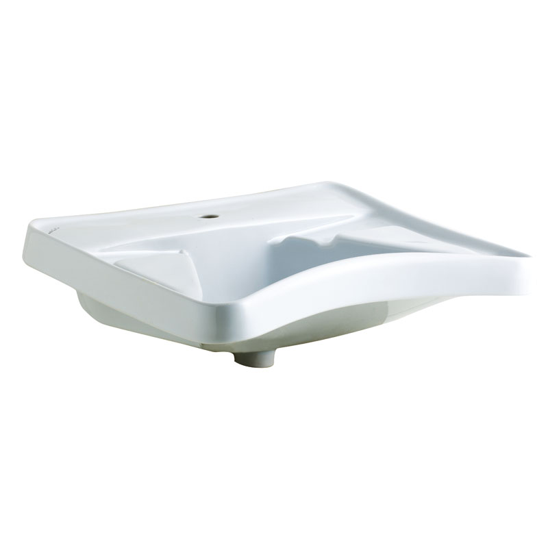 Ergonomic, ceramic washbasin with elbow rests 