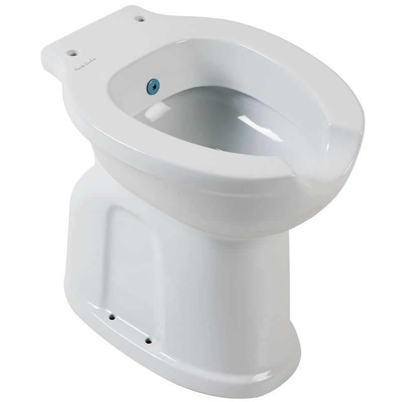 Toilet-bidet, with front opening, with integrated drain connector, fitted with wash nozzle for bidet function.