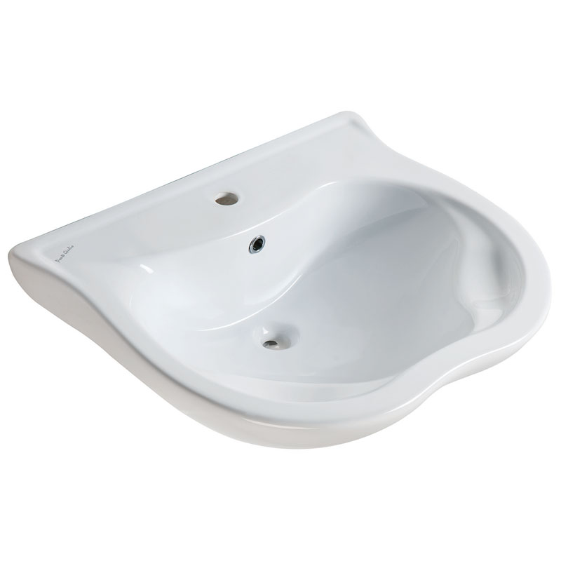 Ergonomic, ceramic washbasin with elbow rests 