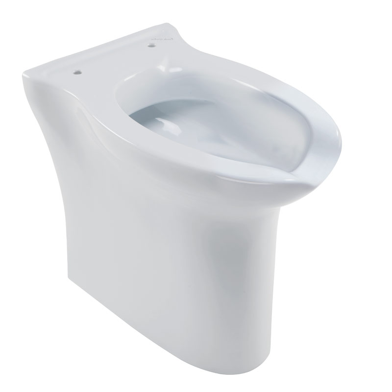 Floor-mounted, back-to-wall, rimless toilet with front opening