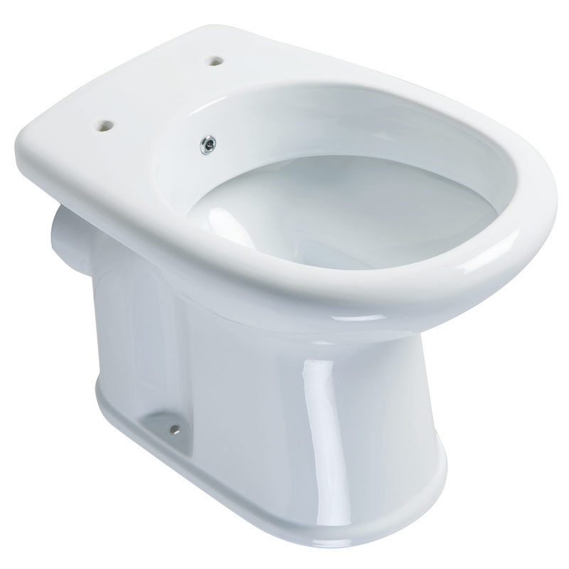 Vaso - bidet, a pavimento, con raccordo di scarico integrato, munito di ugello erogatore per funzione bidet