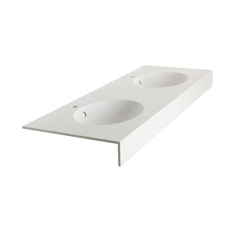 Piano lavabo con doppio catino di forma ovale in pietra acrilica