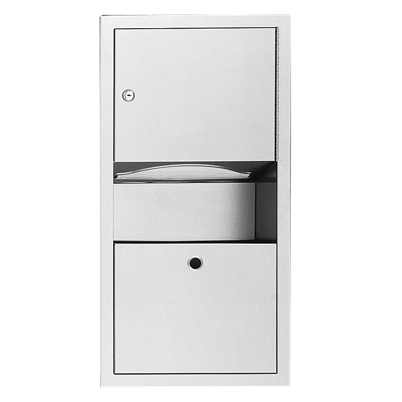 Hand towel dispenser - 350 C-Fold towels - with incorporated waste bin, for recessed wall mounting