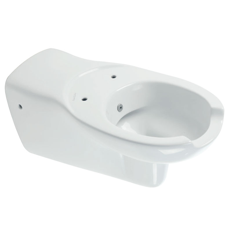 Wall-mounted, stretched toilet/bidet with front opening