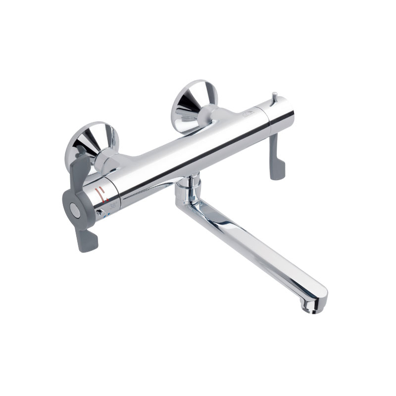 Thermostatic mixer for sink for wall-mounted installation, equipped with ergonomic levers