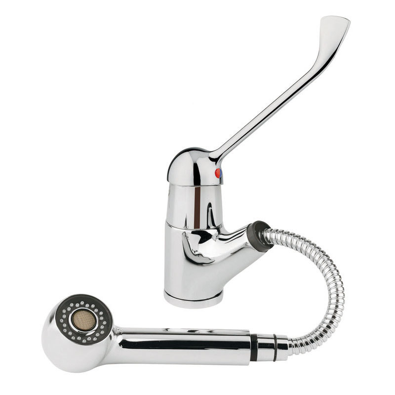 Single-control mixer for washbasin with extractable shower head, with ergonomic lever