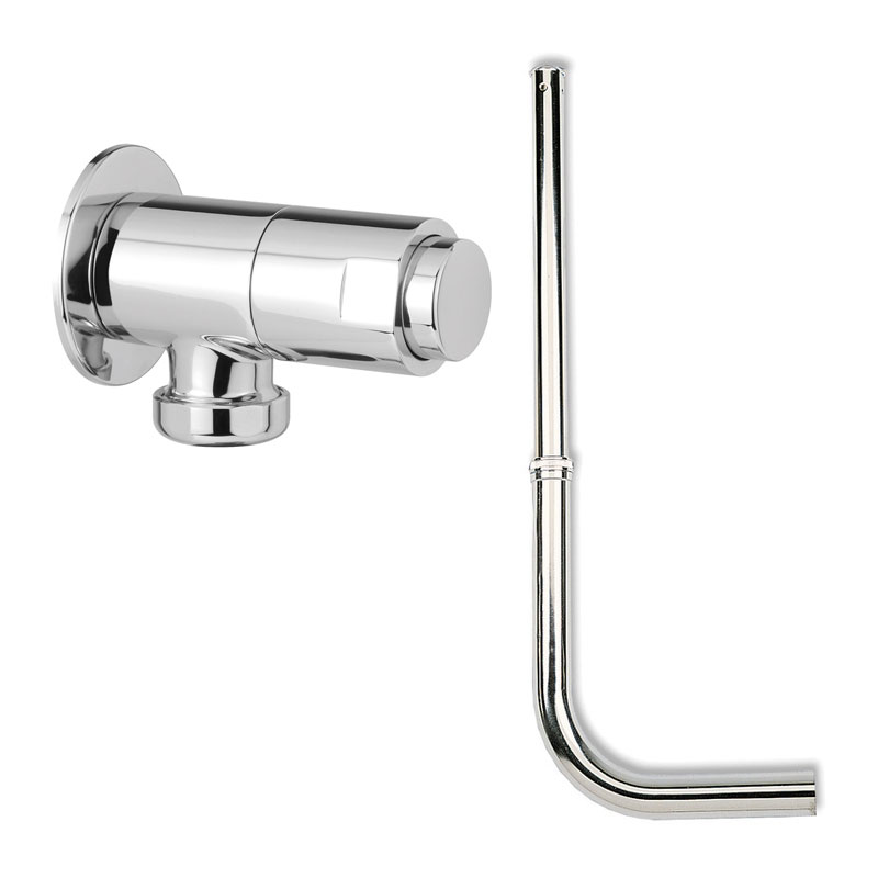External push-button flow meter with pipe
