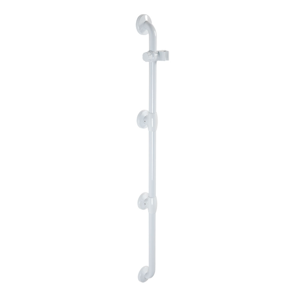 Vertical safety grab bar, for bariatric use, with holder for hand shower