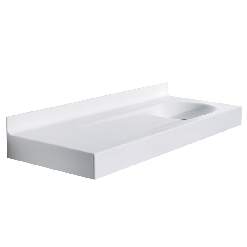 Changing top with integrated washbasin in acrylic stone