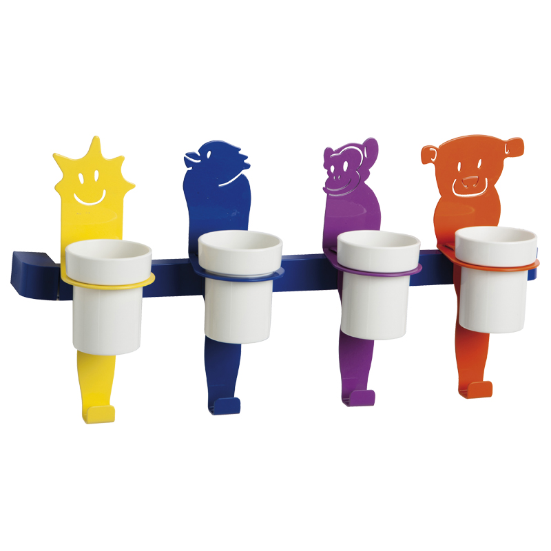 Bar with four cup holder characters and towel hook