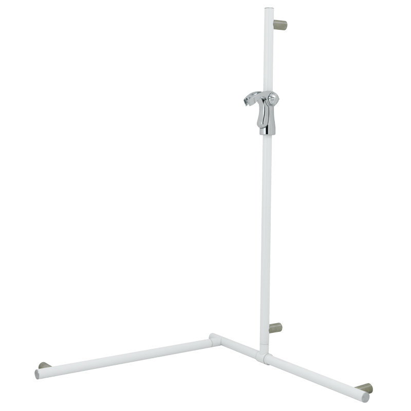 Corner, flangeless safety grab bar with vertical support and hand-shower holder