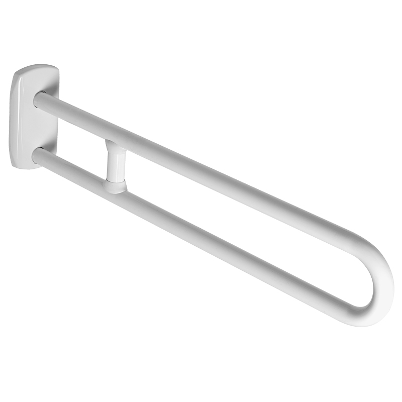 Fixed, lateral safety grab bar with reinforcing joint