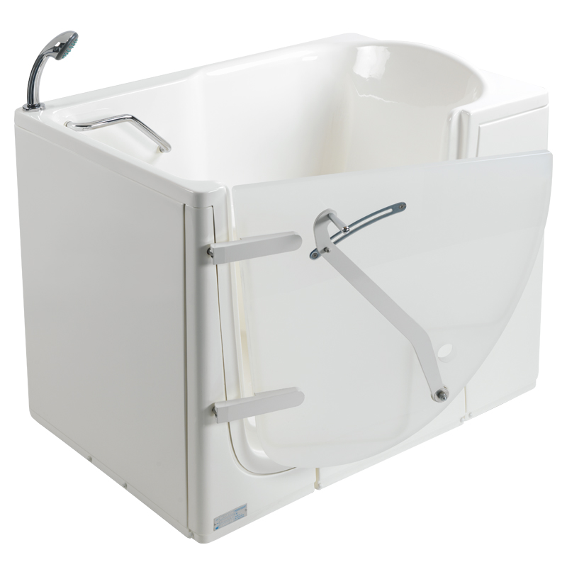 Bathtub with outward opening door. Complete with mixer