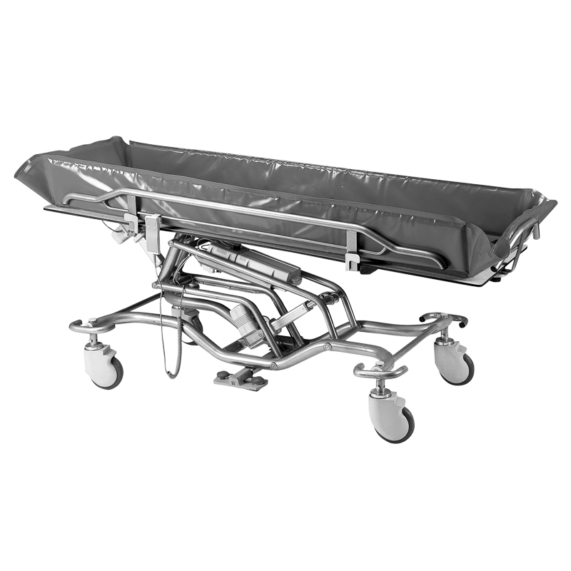 Shower stretcher with variable height and tilting, with electric movement